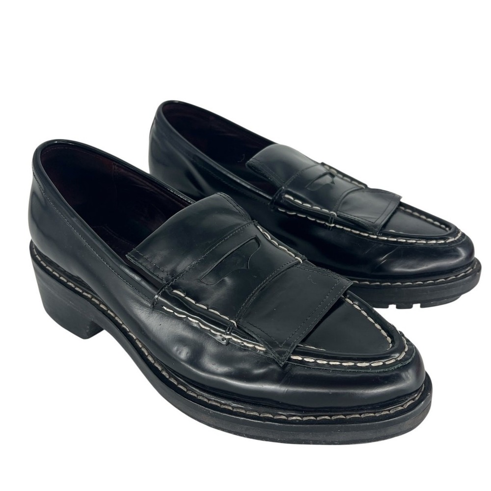 Rag & Bone Black Leather Penny Loafers with Contrast Stitching Size 40 - Picture 3 of 15